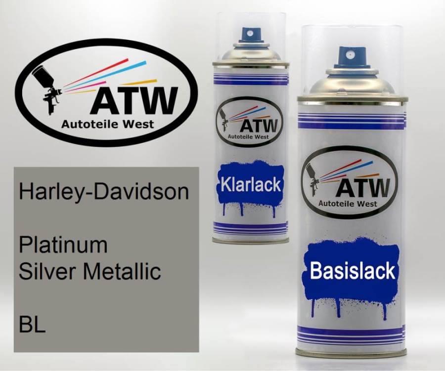Harley-Davidson, Platinum Silver Metallic, BL: 400ml Sprühdose + 400ml Klarlack - Set, von ATW Autoteile West.